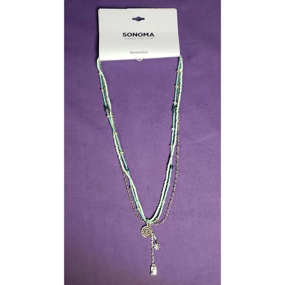 Sonoma Semiprecious Three Layer Green Seed Bead Necklace, Silver Tone, NWT - Picture 1 of 6